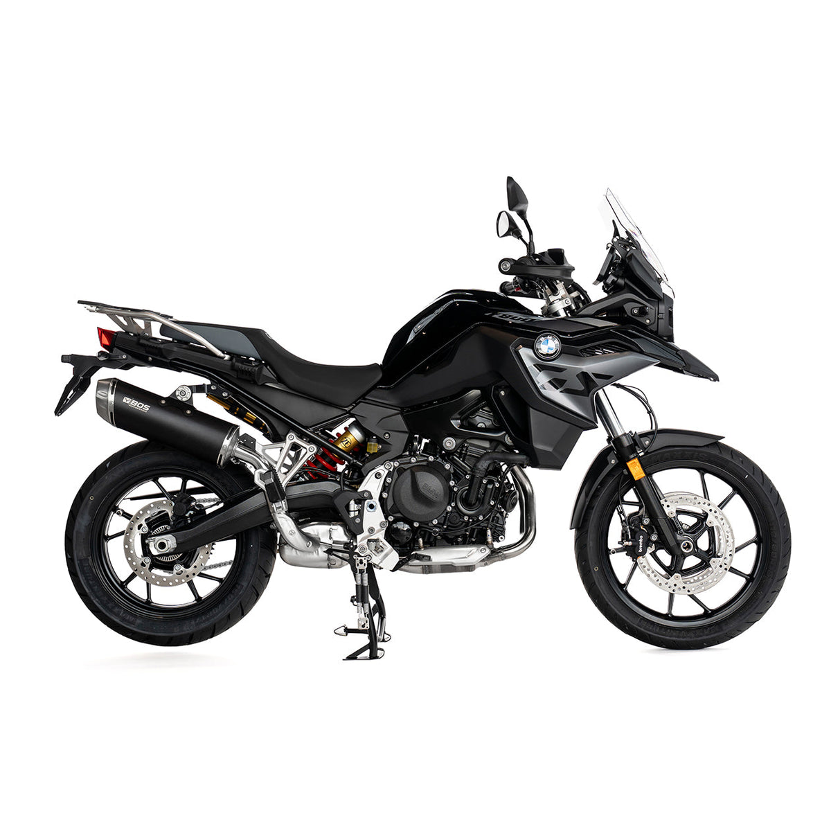 BOS uitlaat gemonteerd op BMW F 800 GS - zijaanzicht