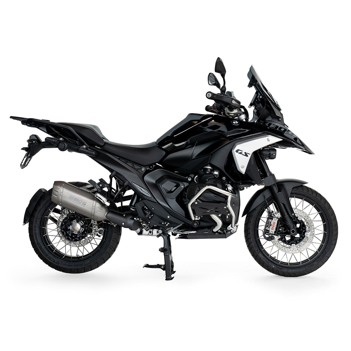 BOS Titanium uitlaat gemonteerd op BMW R 1300 GS - zijaanzicht