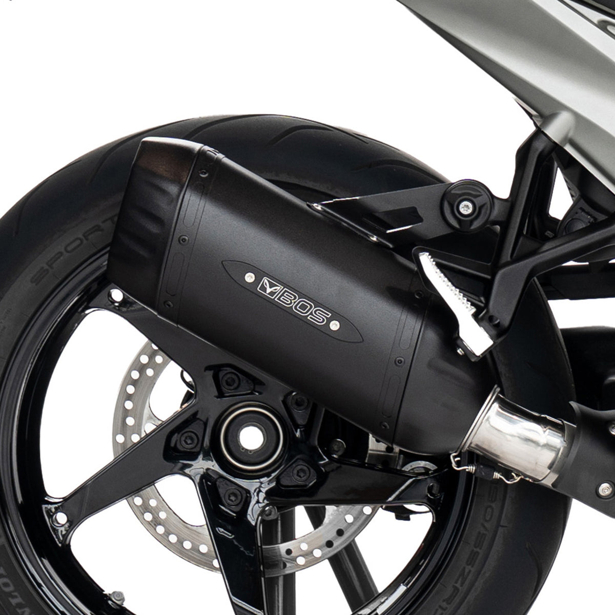 BOS BlackCoated uitlaat BMW R 1300 RS - detail BOS-logo