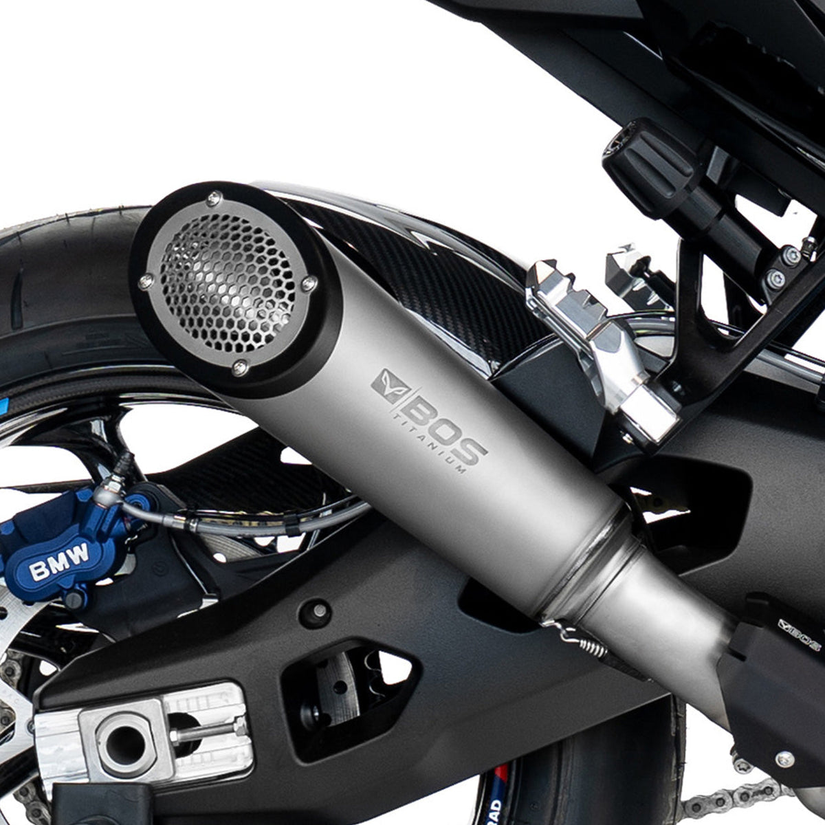 BOS SSEC GP Titanium uitlaat BMW M 1000 XR - detail BOS-logo
