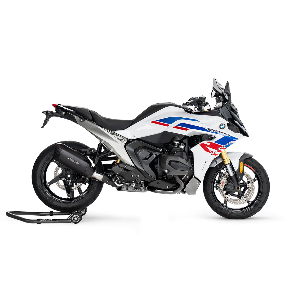 BOS BlackCoated uitlaat gemonteerd op BMW R 1300 RS - zijaanzicht